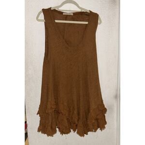 Free People Sasha Shimmy Cinnamon Ruffled Tank Raw Frayed Hem M
